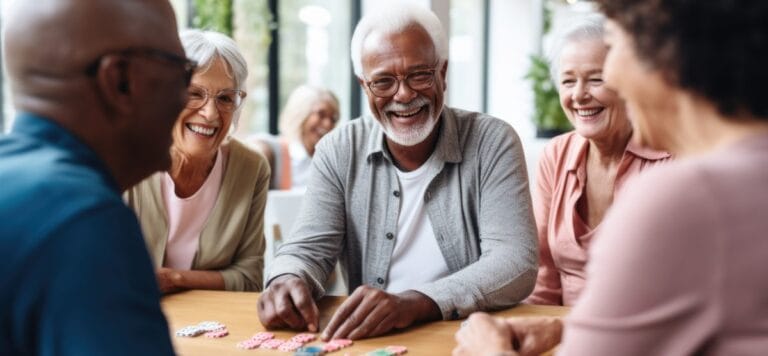 Residents enjoying a game together in a common area