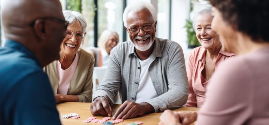 Residents enjoying a game together in a common area