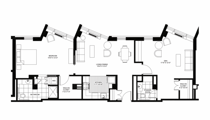 Architectural floor plan of a resident unit