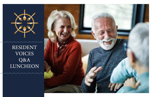 Residents enjoying a Q&A luncheon in the common area