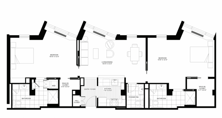 Architectural floor plan of a resident unit