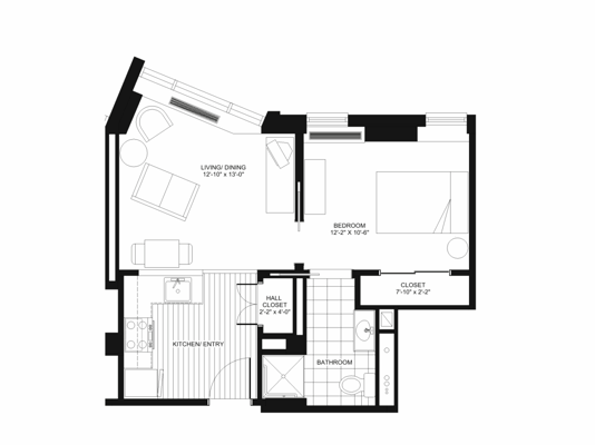 Architectural floor plan of a resident unit