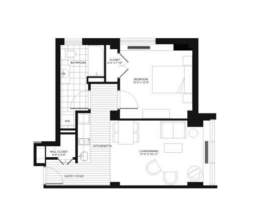 Architectural floor plan for a resident unit
