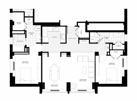 Architectural floor plan of a residential unit