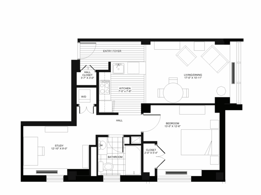 Architectural floor plan of a resident unit