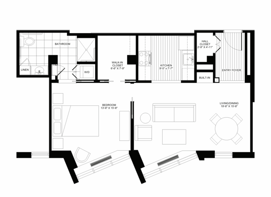 Architectural floor plan of a resident unit