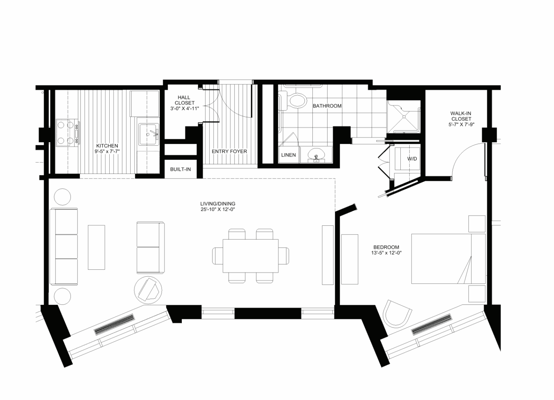 Architectural floor plan of a residential unit