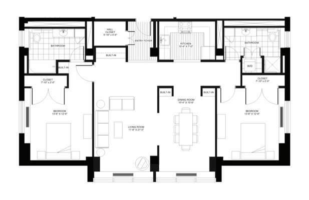 Architectural floor plan layout of a residential unit