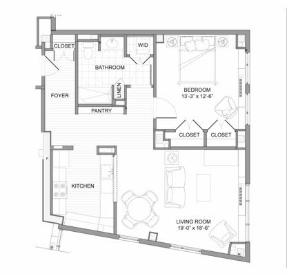 Architectural floor plan of a living space