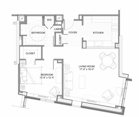 Architectural floor plan of a resident's unit