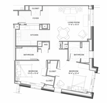 Architectural floor plan of resident units