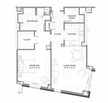 Detailed floor plan of a living unit