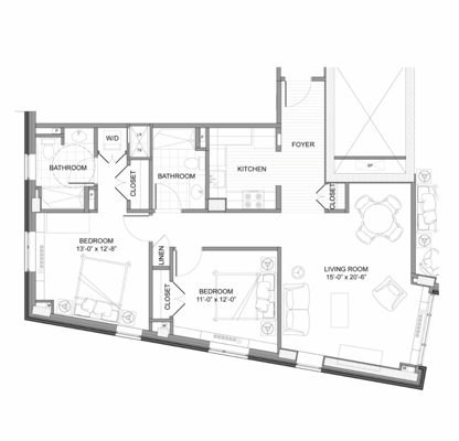 Architectural floor plan layout of a residence