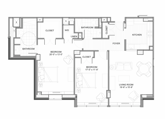 Architectural floor plan of a living space