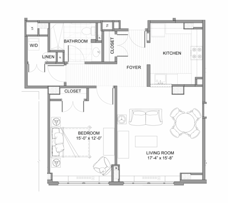 Architectural floor plan of a resident unit