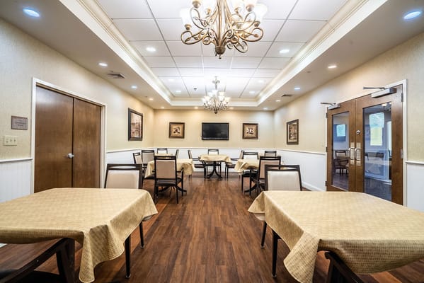 Interior dining room with tables and chairs