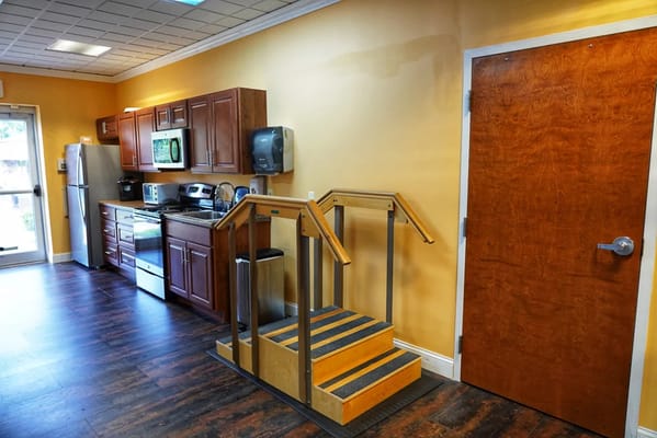 Interior view of a kitchen area with appliances