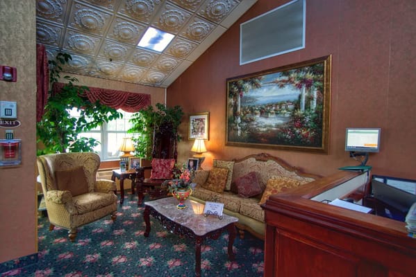 Cozy common area with seating and decorations