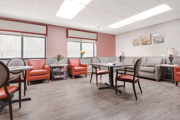 Bright, inviting common area with comfortable seating