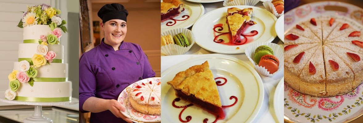 A chef presenting desserts at a dining area