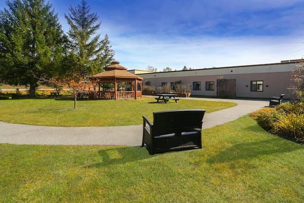 Outdoor space with gazebo and seating area