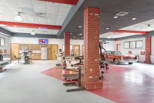 Interior of a fitness area with exercise equipment