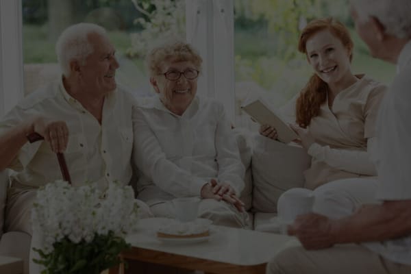 Residents socializing in a bright common area