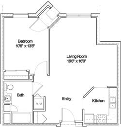 Architectural floor plan of a living unit