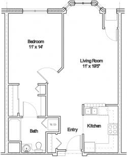 Architectural floor plan of a living unit