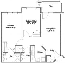 Architectural floor plan of a living unit