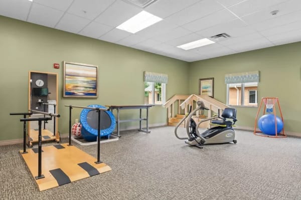Interior of a fitness area with exercise equipment