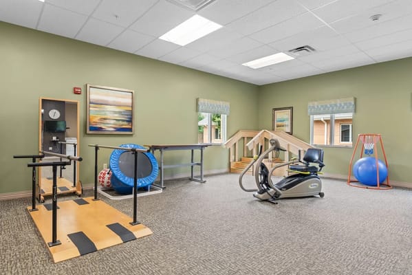 Interior of a fitness area with exercise equipment