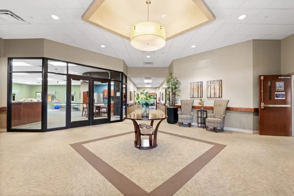 Bright and welcoming common area with seating