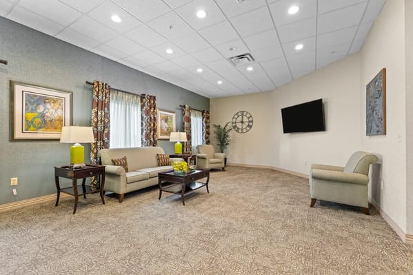 Common area with comfortable seating and artwork