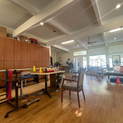 Rehabilitation area with equipment and seating for therapy