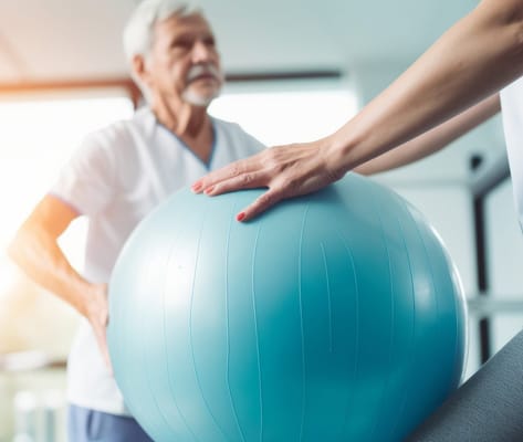 Resident engaging in physical therapy with a staff member