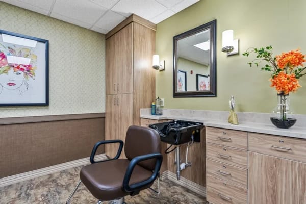 Interior view of a salon area in a nursing home