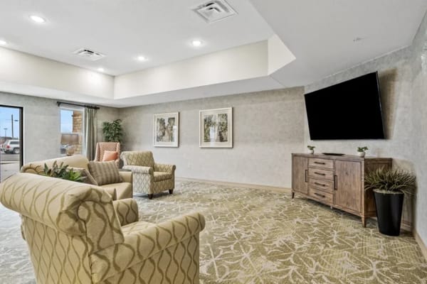 Bright common area with comfortable seating