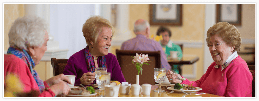 Residents enjoying lunch in the dining room