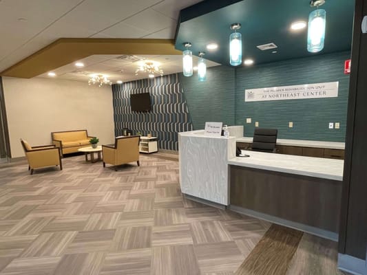 Modern lobby area of a senior living facility