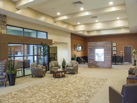 Bright and spacious lobby area with comfortable seating