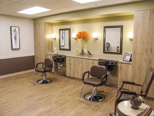 Interior view of a hair salon in a senior living facility