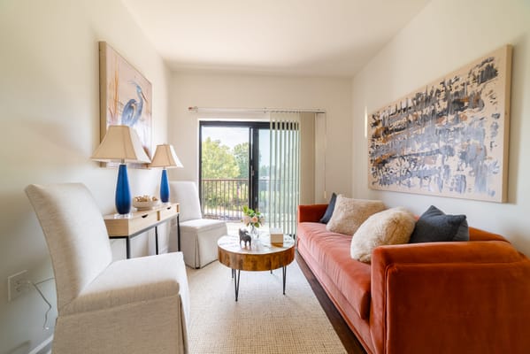 Cozy living area with modern decor and natural light