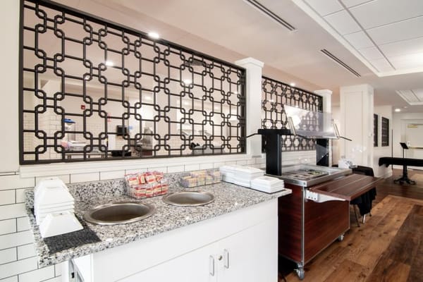 Interior view of a dining room service area
