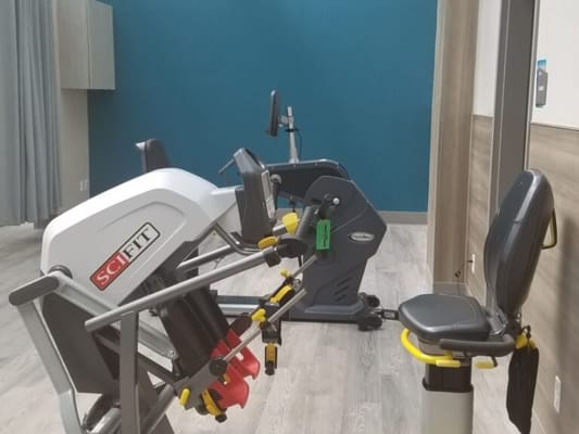 Exercise equipment in a therapy room