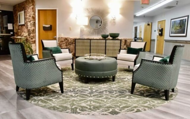 Common area in a senior living facility with seating