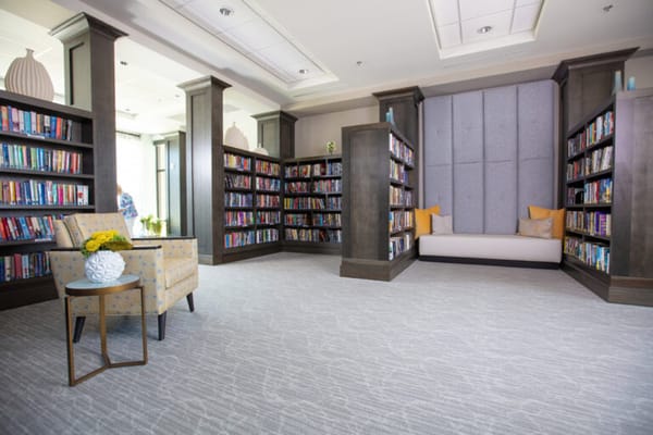 Interior library with bookshelves and seating area