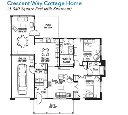Architectural floor plan of a cottage home layout