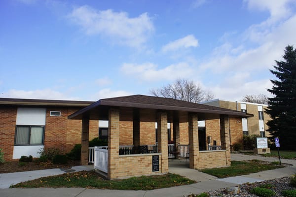 Exterior view of a senior living facility entrance