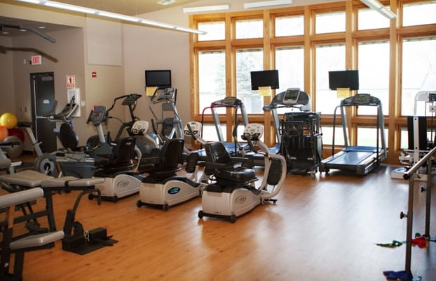 Interior of a fitness area with exercise equipment